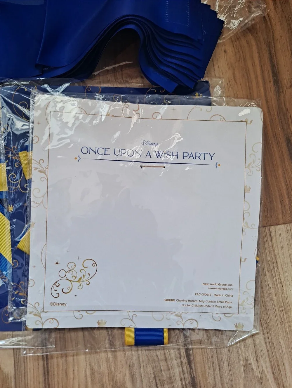 Disney Once Upon A Wish Party Blue/Gold Pearl Cluster Ribbon Bows Sashe 10 each